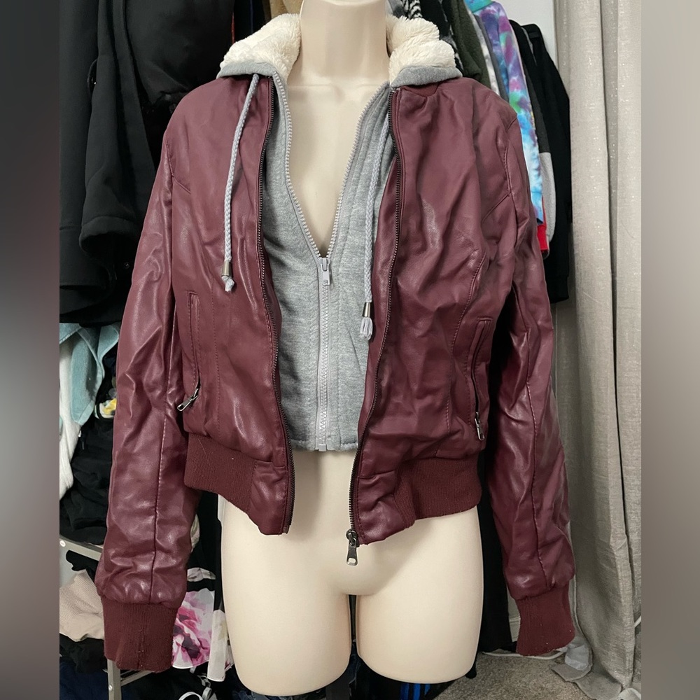 Pleather Hoodie Jacket